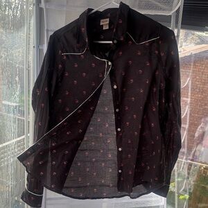 Mossimo Supply Co. Black Button-Up Jacket with Pink Floral Print